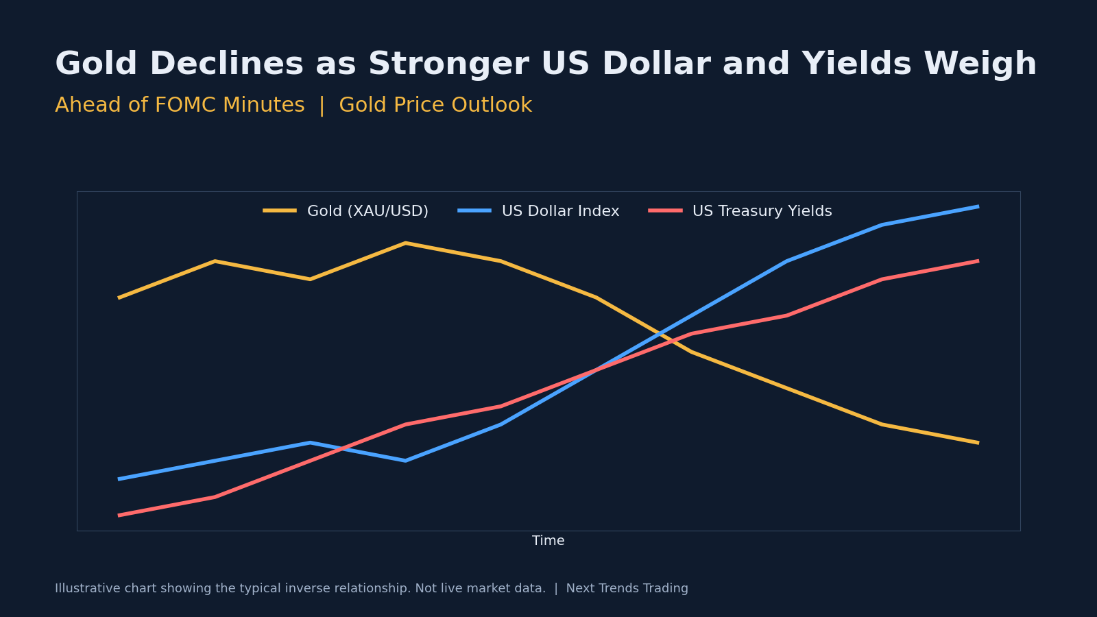 Gold Declines as Stronger US Dollar and Yields Weigh Ahead of FOMC Minutes